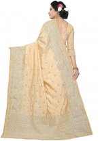 Cream Art Silk Embroidered Traditional Designer Saree