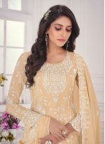 Cream Embroidered Sangeet Long Length Salwar Suit