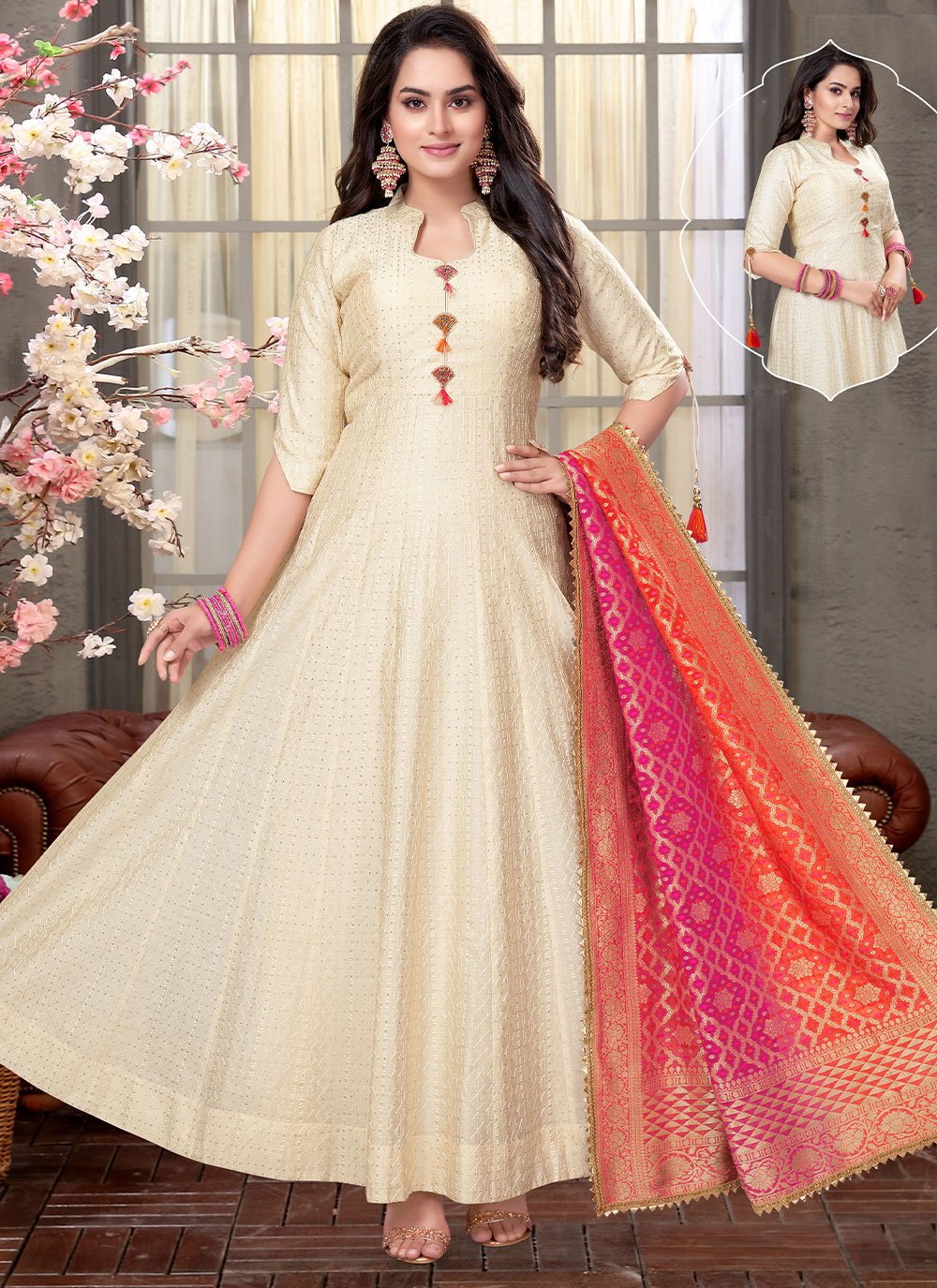 Dress Material/ Unstitched Dress For Women And Girls Cotton Dress Material  In Beige And Cream Color