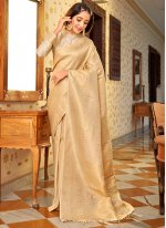 Cream Handloom silk Weaving Designer Traditional Saree