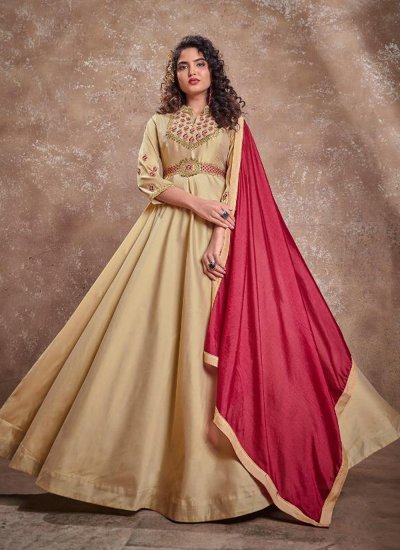 Cream Silk Festival Readymade Anarkali Suit