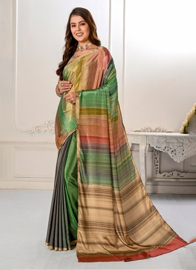 Crepe Silk Digital Print Trendy Saree in Multi Colour