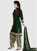 Crepe Silk Straight Suit in Green