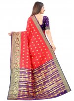 Customary Art Silk Red Weaving Designer Traditional Saree