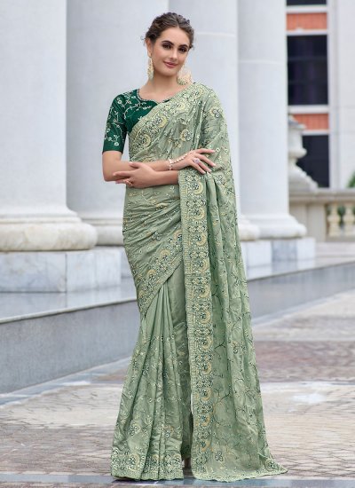 Customary Embroidered Georgette Contemporary Saree
