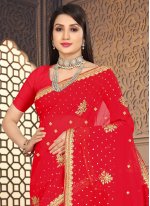 Customary Embroidered Georgette Trendy Saree