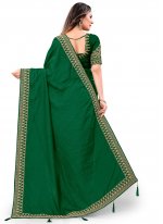 Customary Green Embroidered Vichitra Silk Classic Designer Saree