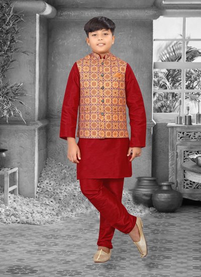 Customary Multi Colour and Red Kurta Payjama With Jacket