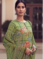 Customary Satin Green Embroidered Designer Palazzo Salwar Suit