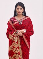 Customary Satin Red Weaving Classic Saree