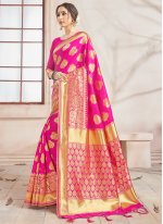 Cute Art Banarasi Silk Woven Hot Pink Traditional Saree