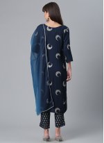 Cute Foil Print Navy Blue Rayon Readymade Salwar Suit