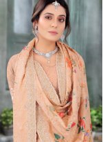 Cute Peach Zari Chinon Classic Designer Saree