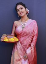 Cute Pink Banarasi Silk Classic Saree