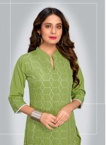 Cute Printed Green Blended Cotton Pant Style Suit