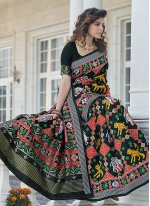 Cute Weaving Patola Silk  Black Classic Saree