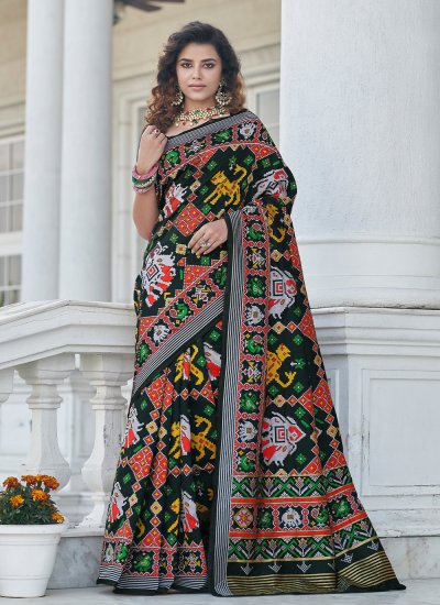 Cute Weaving Patola Silk  Black Classic Saree