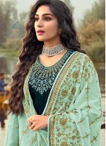 Dainty Embroidered Green Faux Georgette Designer Palazzo Salwar Suit