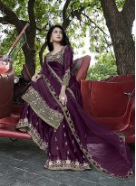 Dainty Purple Satin Designer Pakistani Suit