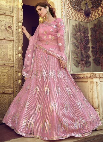 Dainty Sequins Net Pink Lehenga Choli