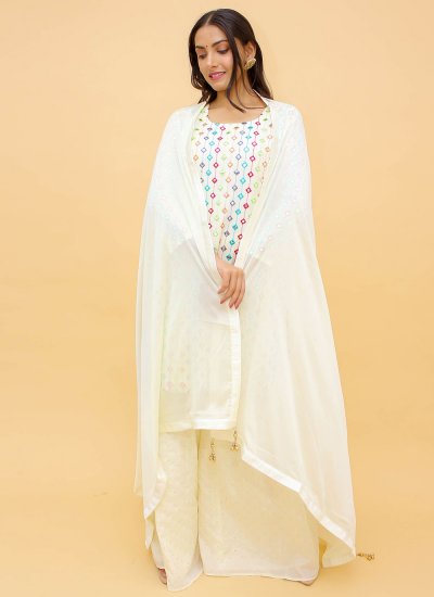 Dainty Thread Georgette White Designer Salwar Kameez