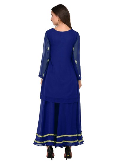 Dashing Embroidered Blue Georgette Designer Palazzo Suit