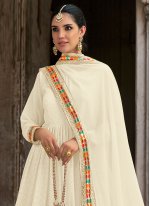 Dashing Georgette Off White Embroidered Salwar Suit