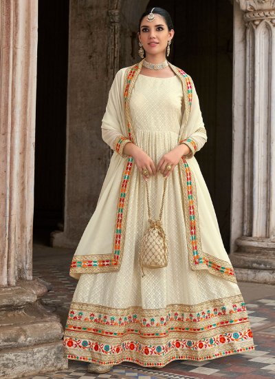Dashing Georgette Off White Embroidered Salwar Suit