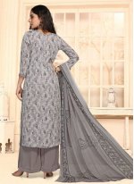 Dashing Grey Print Palazzo Salwar Suit