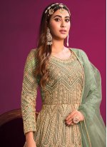 Dashing Net Embroidered Sea Green Long Length Anarkali Salwar Suit