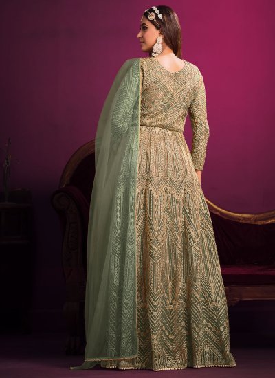 Dashing Net Embroidered Sea Green Long Length Anarkali Salwar Suit