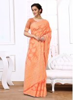 Dashing Orange Woven Trendy Saree