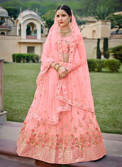 Dashing Pink Satin Silk Trendy Lehenga Choli