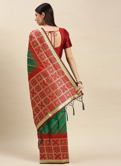 Dashing Weaving Banarasi Silk Green Designer Traditional Saree