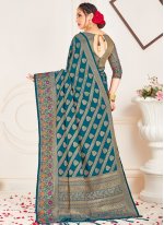 Dazzling Banarasi Silk Blue Weaving Contemporary Saree