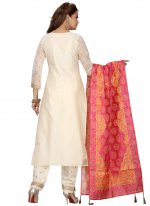 Dazzling Cream Embroidered Chanderi Readymade Suit
