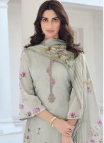 Dazzling Grey Printed Blended Cotton Designer Pakistani Salwar Suit