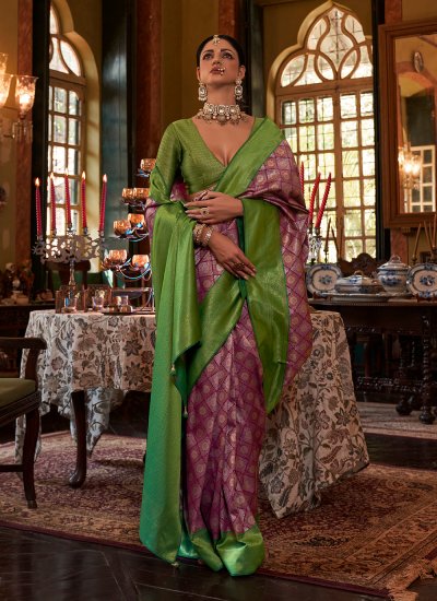 Dazzling Maroon Weaving Kanjivaram Silk Classic Saree