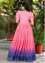 Dazzling Pink Bandhej Designer Gown