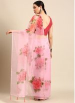 Dazzling Pink Floral Print Saree