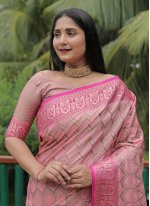Dazzling Pink Woven Contemporary Saree
