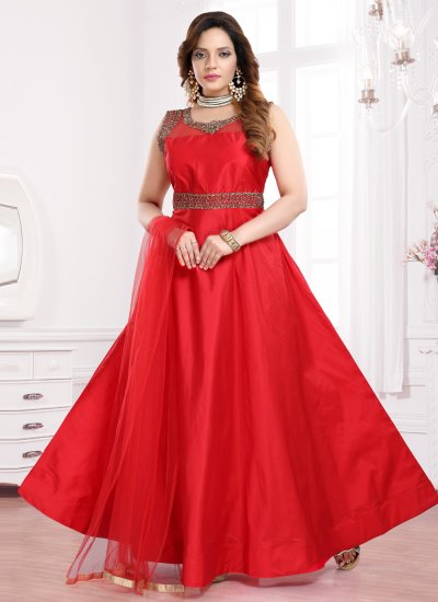 Dazzling Red Readymade Gown