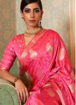 Dazzling Satin Pink Designer Traditional Saree