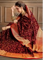 Dazzling Silk Maroon Weaving Classic Designer Saree