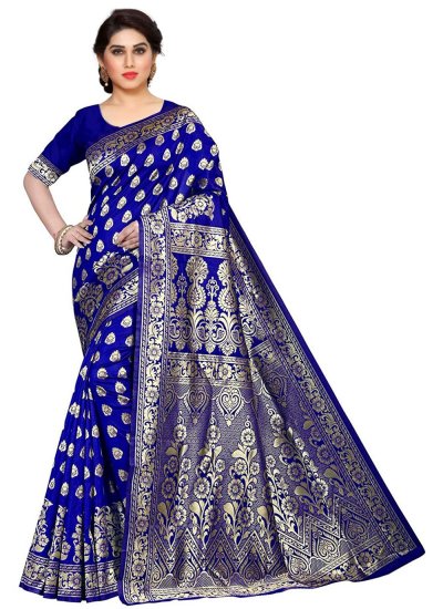 Dazzling Uppada Silk Blue Weaving Contemporary Saree