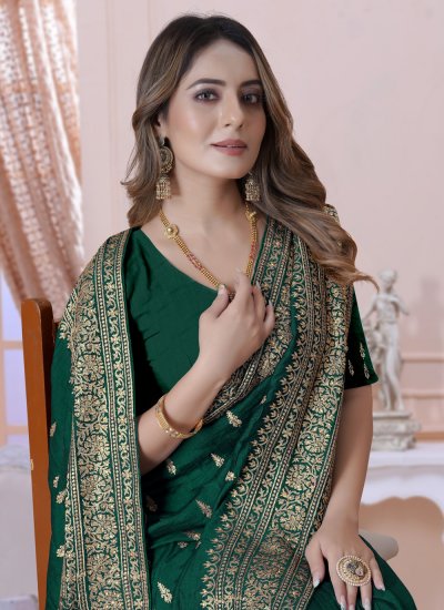Dazzling Vichitra Silk Embroidered Trendy Saree