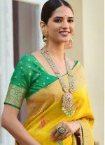 Dazzling Woven Yellow Traditional Saree