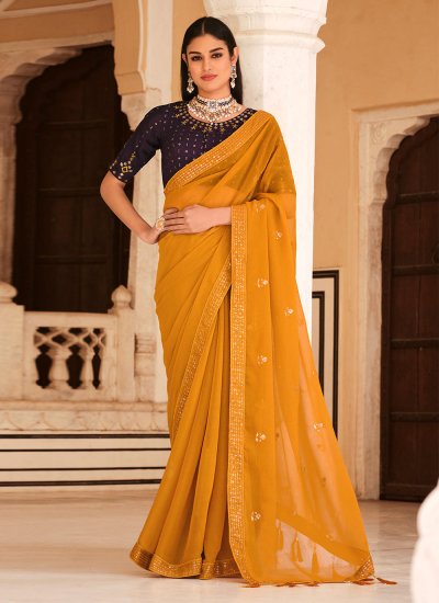 Delectable Orange Thread Designer Saree