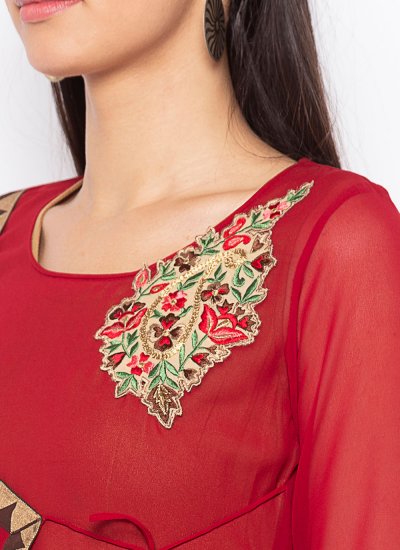 Delectable Red Georgette Party Wear Kurti