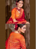 Delectable Red Mehndi Designer Traditional Saree